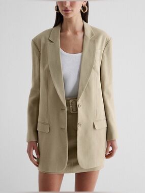 Express Linen Blend Boyfriend Blazer in Green